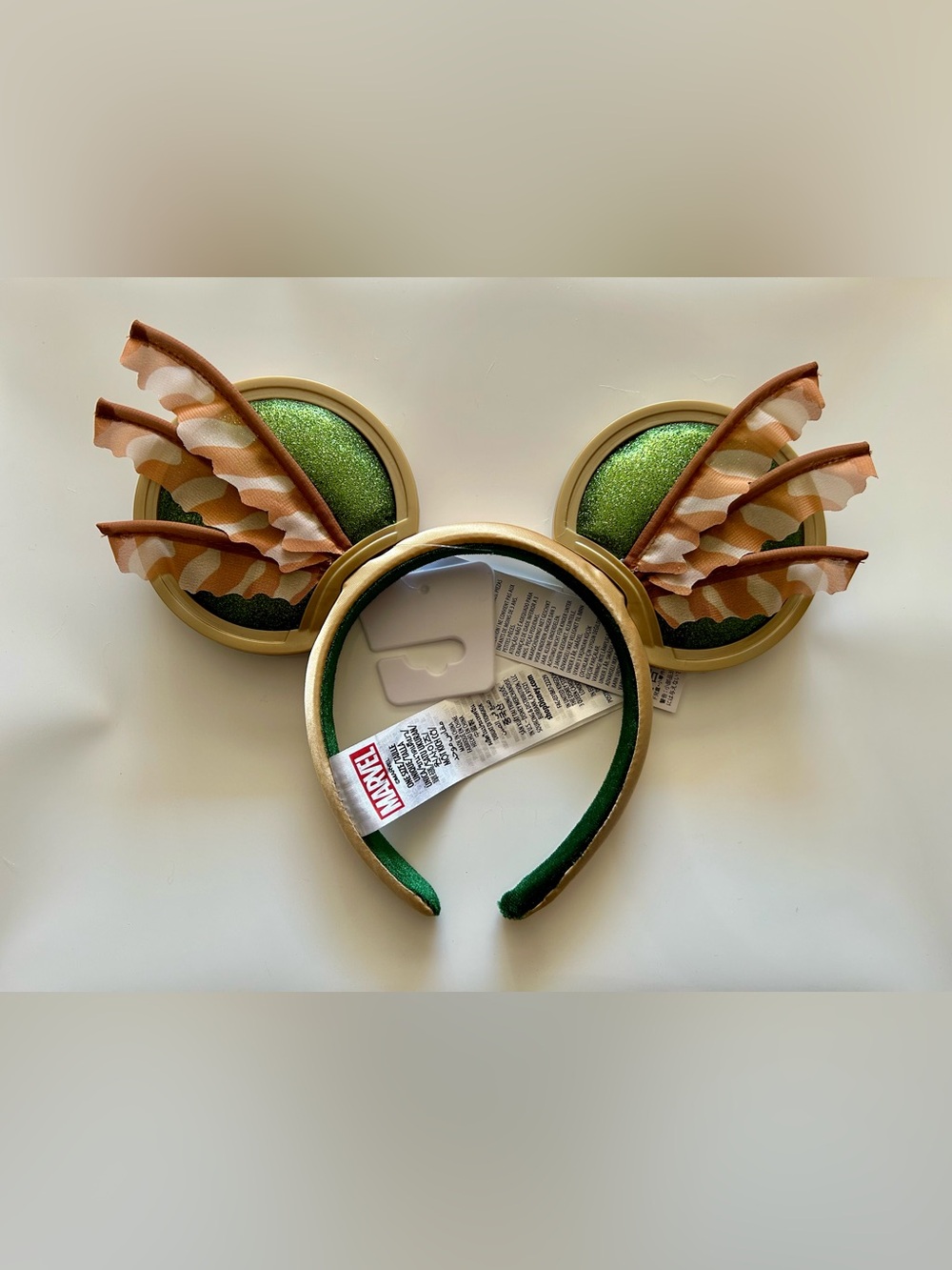 Disney Wakanda Green Glitter Ear Headband with Brown & Cream Ribbon Wings